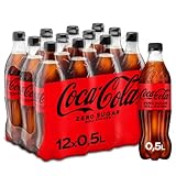 Coca-Cola Zero Sugar - koffeinhaltiges Erfrischungsgetränk mit originalem Coca-Cola-Geschmack - null Zucker und ohne Kalorien - in stylischen Einweg Flaschen (12 x 500 ml)