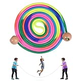 Springseil 5 m für Kinder im Mehrspielermodus, Springseil für Kinder, Griff aus Holz, verstellbar, Regenbogen in 7 Farben