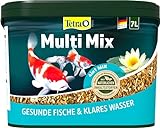 Tetra Pond Multi Mix - Fischfutter für gemischten Teichbesatz, enthält vier verschiedenen Futtersorten (Flockenfutter, Futtersticks, Gammarus, Wafer), 7 Liter