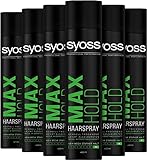 Syoss Haarspray Max Hold 6er Pack (6x 400ml) Halt 5, Haarspray mit 48h mega starkem Halt, schnell trocknendes Styling Spray für mega Widerstandskraft, leicht auszubürsten