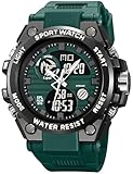 findtime Digitale Herren-Armbanduhr für Herren, Militär, wasserdicht, großes Zifferblatt, analog, elektronisch, Sportalarm, Stoppuhr, robuste LED-Hintergrundbeleuchtung, Armee-Armbanduhr, grün