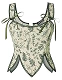 SCARLET DARKNESS Damen Medival Floral Korsett Elegant Quadratischer Hals mit Fishbone Tank Top Grün Blumen 38