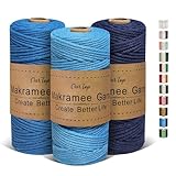 OurTop Premium Makramee Garn 3er Set, 3mm x 100m Macrame Cord Makramee Schnur Makramee Kordel, Garn für DIY Handwerk, Weben Dekoration, Hängepflanze Pflanze Aufhänger(Hellblau, Blau, Dunkelblau)