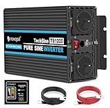 novopal 1000W Wechselrichter Reiner Sinus mit 12v auf 230v Spannungswandler 2 EU Steckdose und QC18W+PD 30W-inkl. 5 Meter Fernsteuerung - Spitzenleistung 2000 Watt