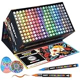 NICETY 180 Acrylstifte für Steine Wasserfest - Pinselspitze Acrylmarker für Steine, Holz, Stoff, Leinwand, Glas, Keramik, 1-6mm Multimarker Acrylfarben Marker Set
