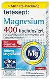 tetesept Magnesium 400 hochdosiert – Nahrungsergänzungsmittel mit Magnesium – leicht schluckbare Magnesium Tabletten für aktive, normale Muskeln* – 1 x 120 Tabletten (4 Monats-Packung)