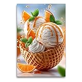 Premium Textil-Leinwand 60 x 90 cm Hochformat Herrlich verpackt in einer Waffel - Vanilleeis mit Orangen und Orangensirup | Wandbild, HD-Bild auf Keilrahmen, Wanddekoration, Kunstdruck von Peter Roder