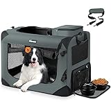 Faltbare Hundebox inkl. 2 Hundenäpfe M 60x42x42cm, Hundetransportbox Hundetasche Tragbare Transportbox für Haustiere, Auto und unterwegs (Grau, M)