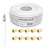 Premium X 50m BASIC Koaxialkabel 135dB 4-fach SAT Antennenkabel Koaxkabel DVB-S/S2 DVB-C DVB-T BK Anlage SAT-Kabel 10x F-Stecker