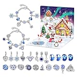 Schmuck für Mädchen | Weihnachten 2024 Mädchen Kinder Basteln Bulk – Blaues Thema, Weihnachten 24 Tage Countdown-Kalender für Schmuckherstellung und Basteln