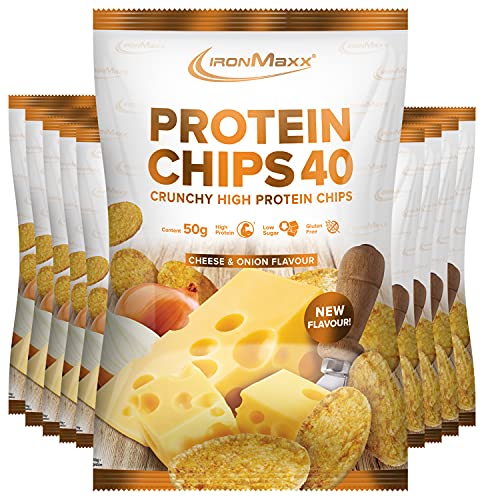 IronMaxx Protein Chips 40 High Protein Low Carb, Geschmack Cheese and Onion, 10x 50 g Beutel (10er Pack)