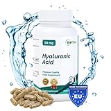 Hyaluron Kapseln Hochdosiert - 90 Hyaluronsäure Kapseln mit 50mg 100% reine Vegan Hyaluron für die Aufrechterhaltung der Feuchtigkeit in den Haut- & Gelenkzellen - 1 Kapsel pro Tag - ohne Zusätze