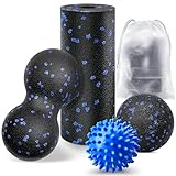 Eurtes 4 Stück Faszienball Set, Kleiner Faszienrolle, 7cm Igelball und Duoball Massageball Fazienrolle für Wirbelsäule Rücken Nacken Fuß, Mittelhart Blackroll für Faszientraining DurchfüHren