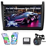 Autoradio für VW Volkswagen Polo 2008-2020, [2G+64G] Android Touchscreen Autoradio mit Drahtlos Carplay und Android Auto/Bluetooth/WiFi/Bluetooth/EQ/FM RDS Radio