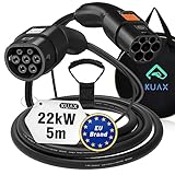 KUAX Typ 2 Ladekabel 22KW 3 Phasen Ladekabel mit 32A, 5M, 22KW, IP54, IEC-62196-2 geeignet für Model S/3/X/Y | e-Golf/e-UP/ID.3 | i3/i8 (Schwarz)