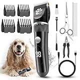 Hundeschermaschine, Hundepflegeset, 2-Gang-Geräuscharmes IPX5-wasserdichtes LED-Display, professioneller kabelloser Tierhaarschneider, geeignet für kleine mittelgroße Hunde und Katzen