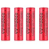 18650 Rechargeable Lithium Batteries 3.7V 9900mAh High Capacity Long Life Button Top Li-ion Battery for Outdoor Solar Garden Light Devices/Doorbells/Flashlight/Drone/Toys/RC Cars (4PCS)