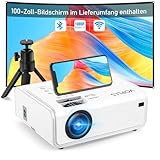Smart Beamer【Elektrische Keystone 6D/4P】 VOPLLS Elektrische Fokus 22000 Lumen Beamer 4K Unterstützt, WiFi6 Bluetooth Full HD 1080P Video Beamer Heimkino/Outdoor Projektor für Handy/Laptop