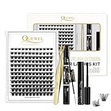 QUEWEL Wimpern Cluster, 144 Pcs DIY Wimpern Extensions Set, Super Hold Cluster Wimpern Bindung und Dichtung, Cluster Wimpern Einzeln Applicator Tool (QU-H-DH-01)