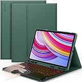 CACOE Hülle Tastatur Kompatibel mit Redmi Pad Pro 12.1 / Xiaomi Poco Pad 12.1 2024, Kompatibel mit Touchpad, 7-Farbige Beleuchtung Abnehmbare Kabellose [QWERTY Spanisch] Tastatur, Dunkelgrün