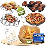 HeimHarmonie® Airfryer Zubehör - 10-teiliges Set für knusprige Vielfalt - inkl. Waffelform - Spülmaschinengeeignet - Ø 21cm - ab 4,2L - kompatibel mit Philips XL/XXL, Ninja AF180EU, Cosori 5,5L/6,5L