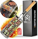 EdelKüche Premium Grillkorb aus Edelstahl für Gemüse und Fleisch | XXL, Rund, Zylindrisch, Groß | Drehspieß | Abnehmbarer Griff | Grillzubehör, Außengrill, Grillnetzrohr, Grillnetz | super Geschenk