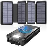 Bogseth Wireless Solar Powerbank 30000mAh mit 4 Solarpanel Solar Ladegerät USB C Externer Akku mit 2 solar USB C - Power Bank für Camping,Outdoor,Smartphones Tablets