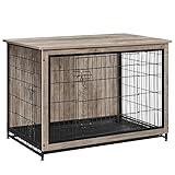 Feandrea Hundekäfig Möbel, Beistelltisch, Hundebox, Moderne Hundehütte Indoor für Hunde bis zu 36 kg, hochbelastbar, Hundehaus für Zuhause, herausnehmbares Tablett, 2 Türen, Greige PFC004G01