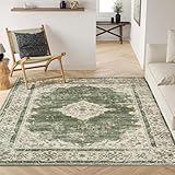 Antik Grün Waschbarer Teppich 80 x 150 cm – Vintage Rutschfester Orientteppich für Wohnzimmer, Schlafzimmer & Esszimmer – Used-Look Retro-Design für Gästezimmer
