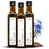 Bio Leinöl + Omega 3 – 250 ml, kaltgepresst, rohkost, milder Geschmack, enthält ungesättigten Fettsäuren, Dosierer ohne kleckern (250 ml (3er Pack), 250, milliliter)