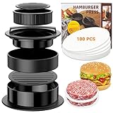 HOOMIL Burgerpresse, 3-in-1 Hamburgerpresse Set, [Spülmaschinenfest] Profi Burger Patty Presse mit 100 Blatt Antihaft Burgerpapier für leckere Hamburger, Patties - Schwarz