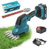 Auveach Heckenschere Akku Grasschere 21V, 2 in 1 Gartenschere Rasenkantenschneider Strauchschere mit Batterie&Ladegerät, 15cm Grasscherenmesser/31cm Heckenscherenmesser für Hecken Rasen