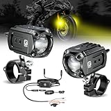Kewig Motorrad LED Zusatz Licht 60W Bernstein/Gelb Weiß Zweifarbige Zusatzscheinwerfer, Nebelscheinwerfer mit Kabelbaum, Offroad-Arbeitsscheinwerfer, kompatibel mit Motorrad J-eep, SUV(Black)