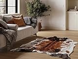 NativeSkins Teppich aus Rindsleder, 1,4 x 2 m, Kuh-Druck, rutschfeste Unterseite, Kuhfell-Teppich, Tierversteck-Teppich, Rindsleder-Teppich für Wohnzimmer (Braun)