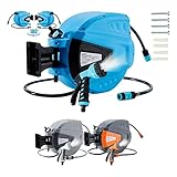 Arebos Schlauchaufroller | 15 m Schlauchtrommel | Wand-Schlauchbox mit Arretierstop & 9 Sprühunktionen |180° Schwenkbar | Inkl.Wandhalterung | Automatischer Aufrollmechanismus Gartenschlauch | Blau