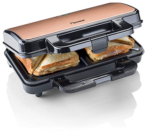 Bestron XL Sandwichmaker, Antihaftbeschichteter Sandwich-Toaster für 2 Sandwiches, 900 Watt, Schwarz/Kupfer