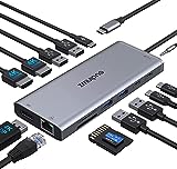 USB C Docking Station Dual Monitor,Triple Display USB C Hub, 14 in 1 Laptop Dockingstation mit 2*4K HDMI,DP/Displayport,Ethernet,4*USB,100W PD,USB-C Data,SD/TF,Audio/Mic,USB C Dock für Dell HP Lenovo