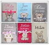 Babydecke mit Namen und Datum Bestickt Baby Geschenke Geburt 75 x 100 cm (75 x 100 cm + Personalisierung)