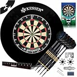 KESSER® Dartscheibe Kork mit 9 Dartpfeile Professional Dartboard 21 Pro Flights Steeldart Offizielle Dartscheibe 9 Pfeilen Metallspitze Profi Steeldartscheibe + Dartscheibenring & Montageset Schutz
