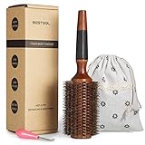 BESTOOL Rundbürste zum Föhnen, Wildschweinborsten Rundhaarbürste mit Holzfass, große runde Stylingbürste für Frauen und Männer, Glätten, Locken, Hinzufügen von Haar Volumen und Glanz (2.8 Inch)