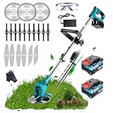 Akku Rasentrimmer für Makita Akkus, Akku-Motorsense mit Akku und Ladegerät,Akku Freischneider Elektrischer Rasentrimmer mit 2*4000mAh Batterien,Elektrischer Motorsense für Garten, Rasen und Terrasse