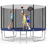 Redkid, Trampolin Outdoor Ø 305/366 cm, Kindertrampolin Gartentrampoline mit Sicherheitsnetz, Leiter, Basketballkorbbrett, Belastbarkeit 600 Pfund, Blau 12FT-1(366cm)