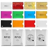 Prasacco 16 Stück RFID Schutzhüllen, RFID Blocker Kartenhülle 14 Stile Kreditkarten-Block Schutzhüllen Aluminiumfolie Sichere Passhüllen NFC Blocker für Kreditkarte Personalausweis EC-Karte Bankkarte