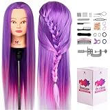 AIMEI 26 Zoll Übungskopf Frisierkopf Friseur 100% Synthetisches Haar Perückenkopf Puppenkopf Trainingsköpfe Friseurkopf Schaufensterpuppe Mannequin Kopf mit Halter + DIY Zopf Set