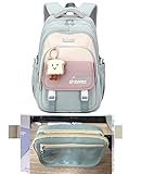 Moerstar Schulrucksack Teenager Mädchen, 36L Rucksack Schule Teenager mit Süßem Anhänger und Federmäppchen, Schultasche für 3.-5. Klasse, Großer Freizeit Reisen Schule rucksack (Blau)