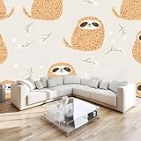 Vlies Tapeten Moderne Wandtapete Wohnzimmer Schlafzimmer 200x140 cm Cartoon Faultier Alphabet Muster Einfach Fototapete Grau, Tapete Wandtapete UV-Beständig