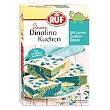 RUF Dinolino Kuchen, dreifarbiger Blechkuchen Zitronen-Geschmack mit Zuckerglasur und bunten Dino-Streuseln, perfekt für Kindergeburtstage und Babyshower-Partys, 850g