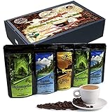 C&T Kaffee Geschenk-Set mit Länder-Kaffee aus aller Welt | 5x Kaffees je 65g Ganze Bohnen | Brasilien + Honduras + Peru + Mexiko + Kenia - im Geschenkkarton