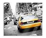 Gelbe Taxis am Times Square in New York B&W Detail Herdabdeckplatte & Spritzschutz aus Echtglas | Für Herd-Kochfelder | 60x52 cm