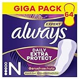 Always Dailies Extra Protect Slipeinlagen Damen, Normal (64 Binden), Giga Pack, schliesst Gerüche und Flüssigkeit sofort ein, für maximalen Schutz am Tag